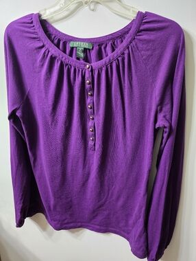 Lauren Ralph Lauren Purple Long Sleeve Henley Top